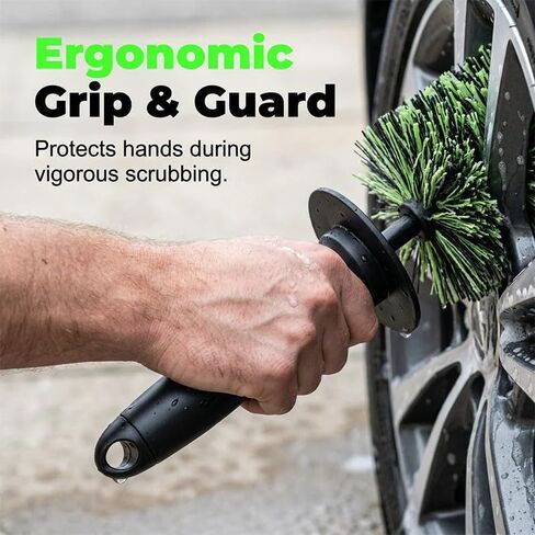 Wheel Barrel Cleaning Brush, Soft Scratch-Free Deep Reach Wheel Detailing Brush Non-Slip Handle Protective Guard, Multifunctional Auto Cleaning Brush for Rims Engine Exhaust Grille (Green) in Saudi Arabia