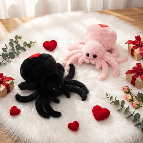 Soulchen Black White 2 Pack Soft Jumping Spider Plush Valentines Giant Spider Stuffed Animal Toy 9.8inch Cute Realistic Huggable Large Plush Throw Pillow Doll Gift for Kids Sofa Room Decor in Saudi Arabia