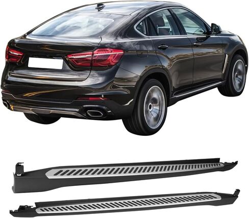 قضبان جانبية من IKON MOTORSPORTS متوافقة مع 2015-2019 BMW X6، لوح جري من الألومنيوم المصقول على طراز المصنع بدواسة قدم in Kuwait