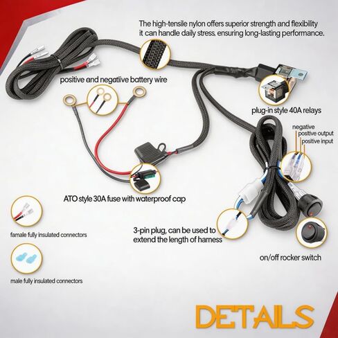 YCHOW-TECH Wiring Harness 1 Lead, 12V 40A Rock Switch Relay Fuse Nylon Wiring Harness Kit for LED Light Bars Fog Lights Work Lights Driving Lights Offroad LED Pods Wire Kit for Truck UTV ATV Boat in Saudi Arabia