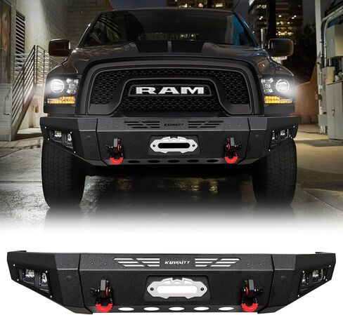 Front Bumper Compatible with 2019-2022 RAM 1500 Rebels & 2019-2024 RAM 1500 (Exclude Classics) w/4×24W Aluminum Lights & D-Ring & Winch Plate,Textured Steel in Saudi Arabia