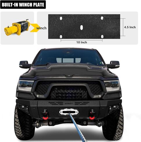 Front Bumper Compatible with 2019-2022 RAM 1500 Rebels & 2019-2024 RAM 1500 (Exclude Classics) w/4×24W Aluminum Lights & D-Ring & Winch Plate,Textured Steel in Saudi Arabia