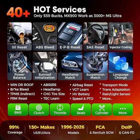 Autel MaxiCheck MX900 Bidirectional Scanner, 2026 OBD2 Scan Tool Up of MaxiCOM MK808S MX808S MK808BT Pro, US Ver. of MK900BT w/ 3000+ Active Test, 40+ Service, CAN-FD&DOIP, All-Sys Diagnose, FCA 11 OS in Kuwait