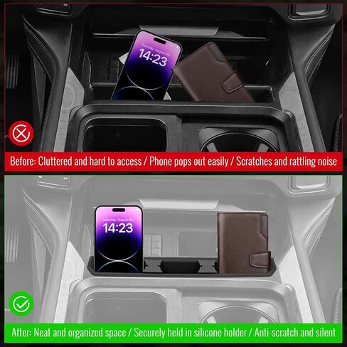 Center Console Phone Holder fit for Ford F250 F350 F450 F550 2023 2024 2025 2026,Phone Stand Insert Tray with USB Hole&Holder,Silicone Anti-Tipping Phone Stand w/ 2 Movable USB Plug Holders in Saudi Arabia