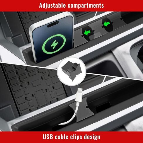 Center Console Phone Holder fit for Ford F250 F350 F450 F550 2023 2024 2025 2026,Phone Stand Insert Tray with USB Hole&Holder,Silicone Anti-Tipping Phone Stand w/ 2 Movable USB Plug Holders in Saudi Arabia