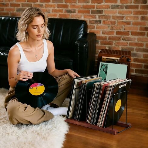 Record Storage Holder, 4-Tier Vinyl Record Storage, Stacks up to 50-75 Albums, Sturdy LP Holder Stand Organizes All Your Favorite Classic, Book, Magazine, File in Saudi Arabia