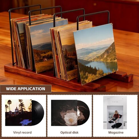 Record Storage Holder, 4-Tier Vinyl Record Storage, Stacks up to 50-75 Albums, Sturdy LP Holder Stand Organizes All Your Favorite Classic, Book, Magazine, File in Saudi Arabia