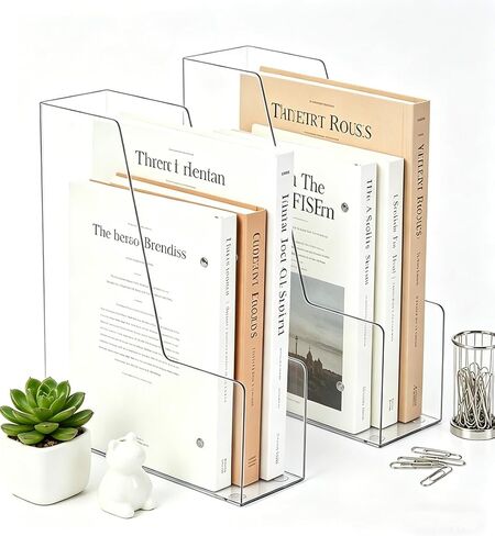 Generic Vertical File Holder, Clear PET Desk Organizer - for Magazines, Binders, Notebooks, Mail & Paper. Multi-Purpose for Home/Office/School, Space-Saving, 2 Pack in Saudi Arabia