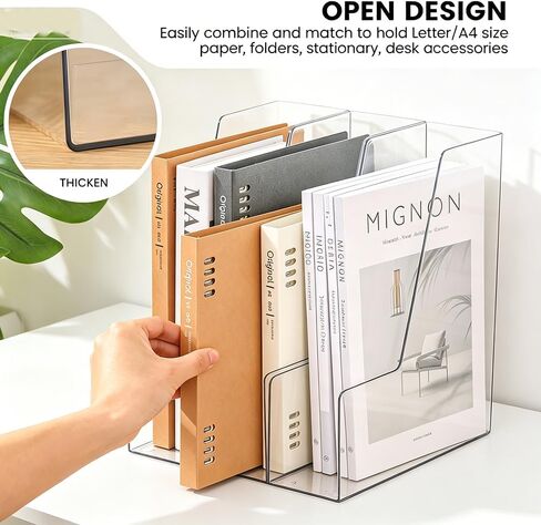Generic Vertical File Holder, Clear PET Desk Organizer - for Magazines, Binders, Notebooks, Mail & Paper. Multi-Purpose for Home/Office/School, Space-Saving, 2 Pack in Saudi Arabia