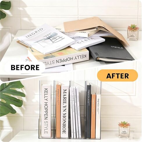 Generic Vertical File Holder, Clear PET Desk Organizer - for Magazines, Binders, Notebooks, Mail & Paper. Multi-Purpose for Home/Office/School, Space-Saving, 2 Pack in Saudi Arabia