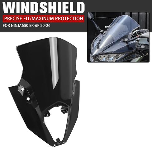 استبدال الزجاج الأمامي للدراجات النارية لـ Kawasaki Ninja650 Ninja 650 ER6F ER-6F 2020-2026 PC فقاعة مزدوجة للزجاج الأمامي (أسود) in Kuwait