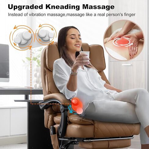 Kneading Massage Executive Office Chair with Heated,90-135° Reclining Office Chair with Footrest,Computer Desk Chair with Wheels,Diamond-Stitched Cushion Leather Office Chair (Brown) in Saudi Arabia