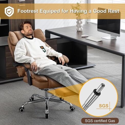 Kneading Massage Executive Office Chair with Heated,90-135° Reclining Office Chair with Footrest,Computer Desk Chair with Wheels,Diamond-Stitched Cushion Leather Office Chair (Brown) in Saudi Arabia