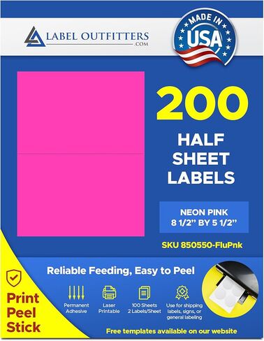 200 Label Outfitters® Fluorescent Pink Labels, 8-1/2" x 5-1/2", 100 Sheets (Half Sheet) in Saudi Arabia