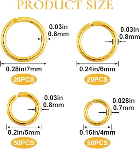 140 Pcs 18k Gold Plated Jump Rings for Jewelry Making, 4/5/6/7mm Open Jump Rings, Jewelry Finding Supplies for Earrings Necklaces Key Chains Pendants Bracelets DIY in Saudi Arabia