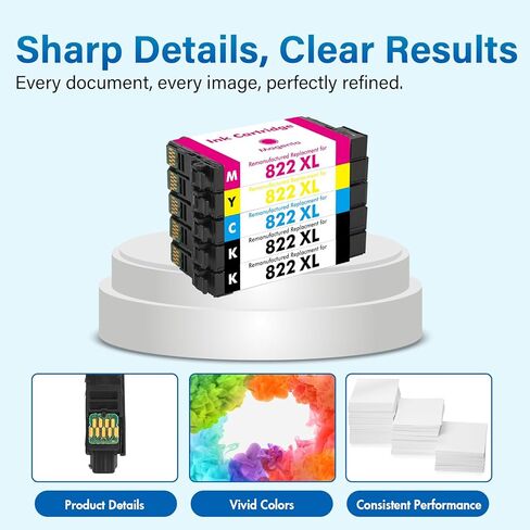 Remanufactured Replacement for 822XL WF-3820 Printer Ink Cartridges Combo Pack for Epson Workforce Pro WF-3820 WF-3823 WF-4820 WF-4830 WF-4833 WF-4834 (5 Pack, 2Black Cyan Magenta Yellow) in Saudi Arabia