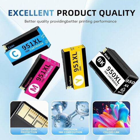 950XL/951XL High Yield Ink Cartridge Replacement for HP 950XL/951XL HP 950/951 950/951XL Combo Pack Compatible with HP officejet pro 8600 8100 8610 8615 8616 8620 ( Black Cyan Magenta Yellow 4 Pack) in Saudi Arabia