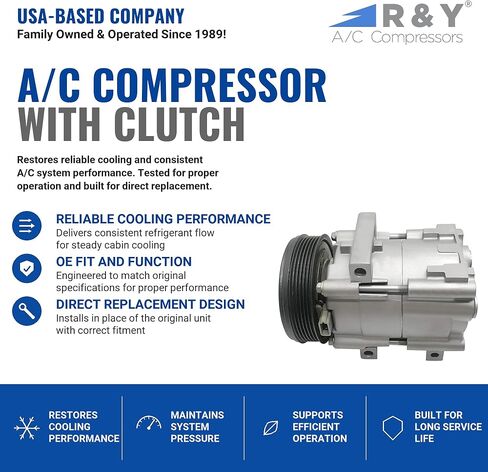 RYC Automotive Air Conditioning Compressor EG172 (Fits Ford Ranger 3.0L 2002, 2003, 2004, 2005, 2006, 2007, 2008; Fits Mazda B3000 3.0L 2002, 2003, 2004, 2005, 2006, 2007) in Kuwait