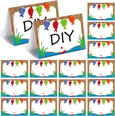 30 قطعة من ملصقات الطعام لحفلات الصيد من Ctosree DIY، علامات أسماء الأسماك الملونة، لوازم حفلات الصيد في عيد الميلاد الأول، 10 × 13 سم، ملصقات خيمة O Fish Ally، علامات واحدة لاستحمام الطفل، كشف الجنس (نمط لطيف) in Kuwait