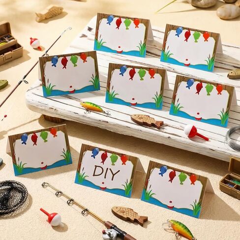 30 قطعة من ملصقات الطعام لحفلات الصيد من Ctosree DIY، علامات أسماء الأسماك الملونة، لوازم حفلات الصيد في عيد الميلاد الأول، 10 × 13 سم، ملصقات خيمة O Fish Ally، علامات واحدة لاستحمام الطفل، كشف الجنس (نمط لطيف) in Kuwait
