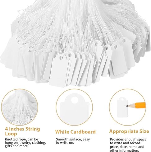 Amabro 700 Pcs Pre-Strung Price Tags with String, Writable Blank Paper Gift Small Mini Label Tags for Pricing Jewelry Yard Clothes Garage Merchandise Marking Wrapping(1.02 * 0.5 inch) in Kuwait