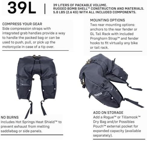 Giant Loop Coyote Saddlebag (39L) & Rogue Dry Bag (17L) Bundle, Water-Resistant Motorcycle Storage, Fits Any Motorcycle Make & Model (Black) in Saudi Arabia