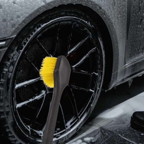 Long Handle Car Tire Brush with Heavy Duty Stiff Bristles for Wheel and Rim Cleaning Ergonomic Grip Car Wash Detailing Tool in Saudi Arabia