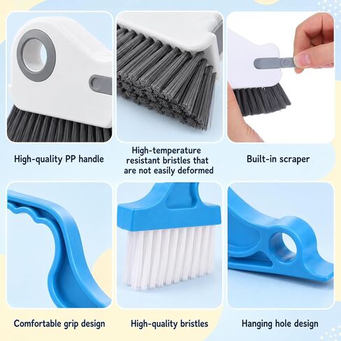2 Pcs Window Track Cleaner Brush, Window Sill Cleaner Tool with Scraper, Multifunctional Hard Bristle Grip Brush for Sliding Door Track, Windows Sill, Windows Seal in Kuwait