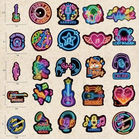 100 Pcs Neon Music Waterproof Vinyl Stickers - Music Band Decor & Party Favors for Laptop, Water Bottle, Guitar, Phone Case in Saudi Arabia