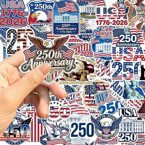 50pcs United States 250 Stickers,250th Anniversary Merchandise Pride Vinyl Decal 250 Anniversary USA Stickers for Water Bottles, Laptop, Bumper, Party Decorations in Saudi Arabia