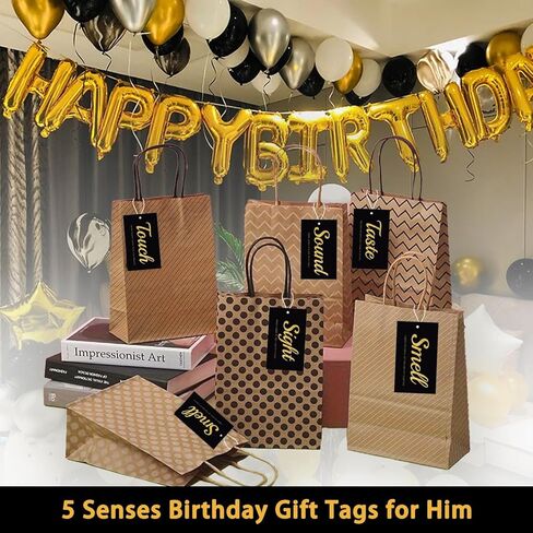 5 Senses Gift Tags Set - Five Senses Card for Him - Anniversary, Valentine's Day, Birthday - Black with Gold Letters - 5 Tags + 1 Greeting Card（speaicd Gift） in Saudi Arabia