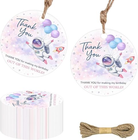 YO PERREO SOLA 50Pcs Space Astronaut Thank You Gift Tags Pink Galaxy Out of This World Baby Shower Favor Tags with Twine for Boys Birthday Party Gift Wrapping Supplies in Saudi Arabia