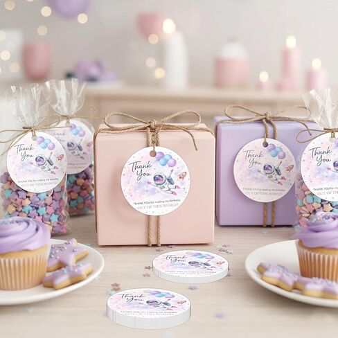 YO PERREO SOLA 50Pcs Space Astronaut Thank You Gift Tags Pink Galaxy Out of This World Baby Shower Favor Tags with Twine for Boys Birthday Party Gift Wrapping Supplies in Saudi Arabia
