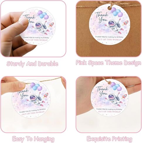 YO PERREO SOLA 50Pcs Space Astronaut Thank You Gift Tags Pink Galaxy Out of This World Baby Shower Favor Tags with Twine for Boys Birthday Party Gift Wrapping Supplies in Saudi Arabia