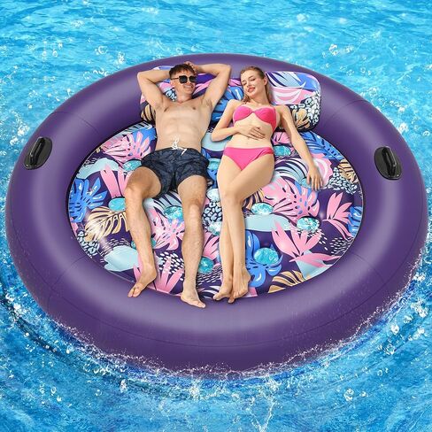 Pool Floats Adult Heavy Duty, OKSUWATER 75" x 75" Giant Inflatable Pool Float with Removable Pillow & Handles, Tanning Pool Lounger Floaties Bed for Swimming Pool Beach Outdoor Summer Party (Blue-XL) in Saudi Arabia