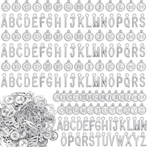 Yinkin 8 Sets/ 208 Pieces Mixed Alphabet Charms Round Letter Pendants A-Z Initial Letter Metal Charms for Jewelry Making and DIY Crafting(Ancient Silver) in Kuwait