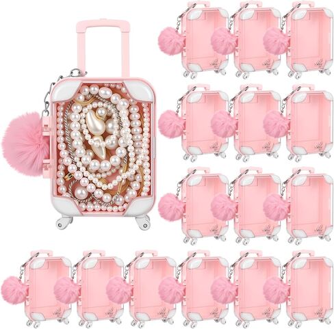 Fiwochic 30 Pcs Mini Suitcase Party Favor Box with Plush Ball Keychains 3.94 x 2.36 x 1.18 Inch Empty Clear Candy Luggage Storage Containers Mini Suitcase Gift Box for Travel Wedding (Clear Pink) in Saudi Arabia