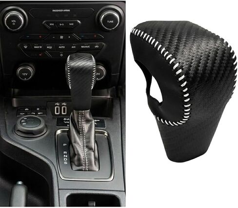 Gear Shift Knob Cover for Ford Ranger 2019-2022 Accessories, Premium PU Leather Automatic Shifter Handle Protector Case, Interior Decoration & Anti-Scratch Gearbox Sleeve (All Black) in Saudi Arabia