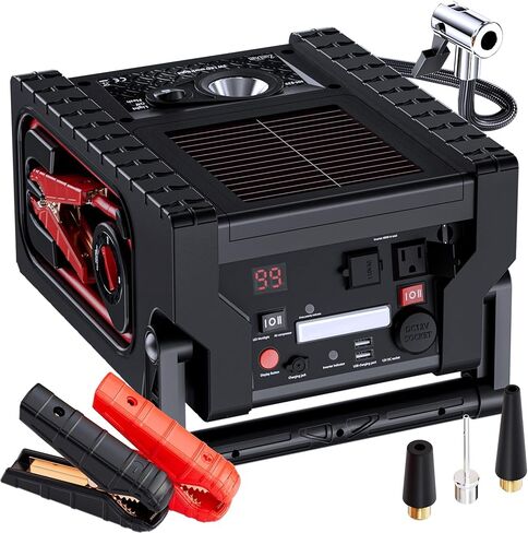 2000A Car Jump Starter & Battery Booster with Air Compressor – 12V Portable Car Starter for Trucks, SUVs, RVs & Cars – 400W AC Inverter, USB/DC Ports, LED Flashlight,Solar Charging in Saudi Arabia