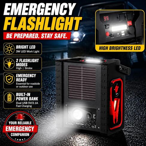 2000A Car Jump Starter & Battery Booster with Air Compressor – 12V Portable Car Starter for Trucks, SUVs, RVs & Cars – 400W AC Inverter, USB/DC Ports, LED Flashlight,Solar Charging in Saudi Arabia