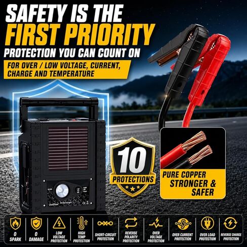 2000A Car Jump Starter & Battery Booster with Air Compressor – 12V Portable Car Starter for Trucks, SUVs, RVs & Cars – 400W AC Inverter, USB/DC Ports, LED Flashlight,Solar Charging in Saudi Arabia