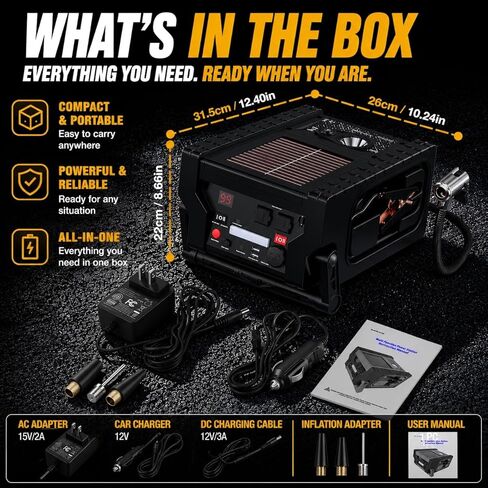 2000A Car Jump Starter & Battery Booster with Air Compressor – 12V Portable Car Starter for Trucks, SUVs, RVs & Cars – 400W AC Inverter, USB/DC Ports, LED Flashlight,Solar Charging in Saudi Arabia