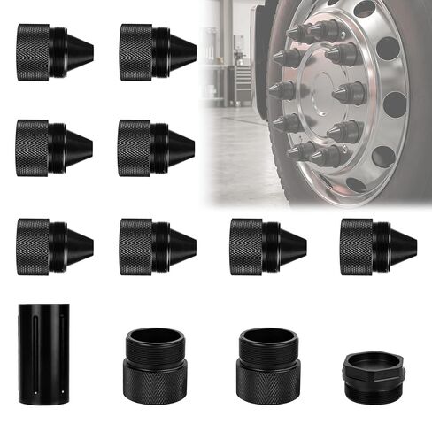 1.375" X24 Cone Shaped Parts Aluminum Alloy Cones Black Sealed End Cap Compatible with Kenworth Peterbilt Volvo Freightliner Mack International Trucks - 12PCS in Saudi Arabia