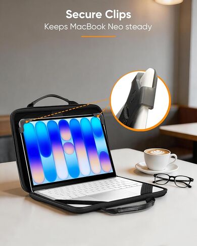 حافظة Fintie MacBook Neo Sleeve، حقيبة حمل واقية مقاس 13 بوصة مع مقبض، حزام كتف قابل للفصل مقاس 56 بوصة، جيب ملحق، فتحة لبطاقة الهوية، حقيبة مقاومة للماء ومضادة للصدمات (أسود) in Kuwait