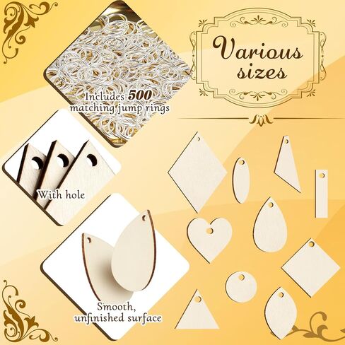 500 Pcs Unfinished Wooden Earrings 10 Styles Blank Natural Unfinished Wood Pieces for Earring Necklace Jewelry DIY Wood Earring Blanks with 500 Pcs Jump Rings in Saudi Arabia
