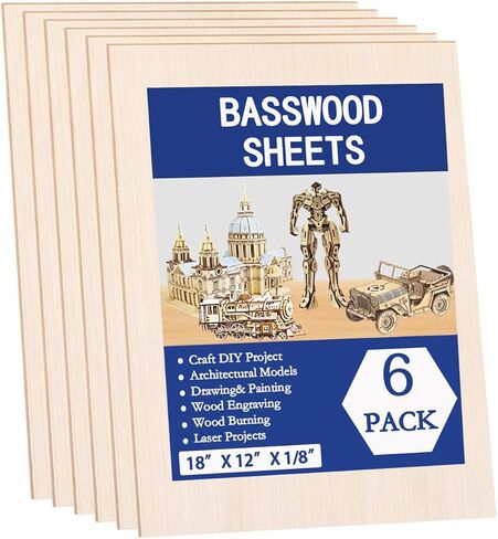 6 Pack Basswood Sheets for Crafts 12x18x1/8 Inch, 3mm Thick Unfinished Balsa Wood Sheet for Laser Cutting & Engraving, DIY Ornaments and Architectural Model in Saudi Arabia