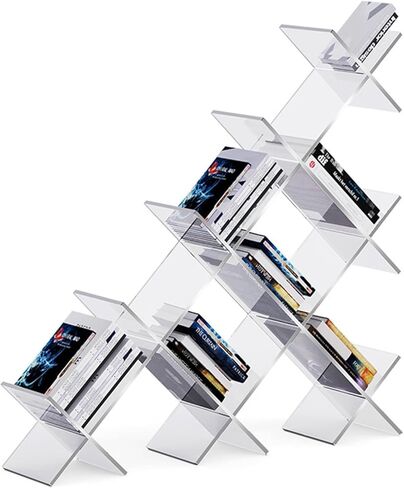 Bookshelf Acrylic Creative Bookshelf, Shaped Floor Shelf, Multi-Layer Living Room Magazine Display, Transparent Decoration Storage for Living Room Home Office(White) in Saudi Arabia