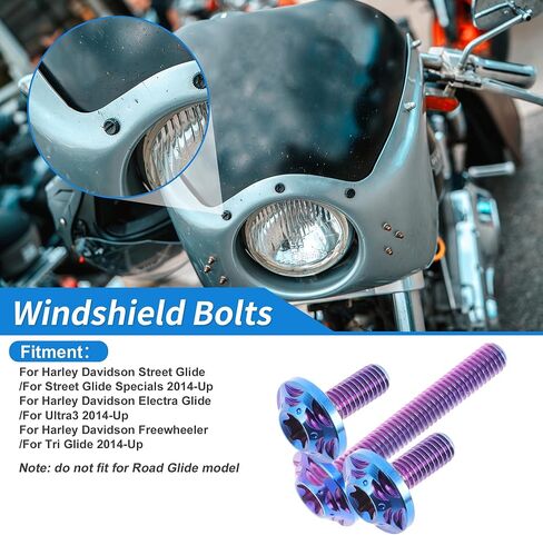 مسامير الزجاج الأمامي لـ Harley Davidson Street Glide/Street Glide Specials 2014-Up 3 قطعة براغي 3 قطعة غسالات سبائك التيتانيوم الأزرق الأرجواني in Kuwait