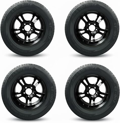 4 قطع إطارات مقطورة GRANDFORCE GF007 ST205/75R15 8PR على عجلات سوداء غير لامعة مقاس 15x5 5x4.5 in Kuwait