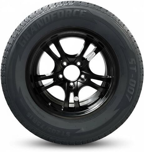 4 قطع إطارات مقطورة GRANDFORCE GF007 ST205/75R15 8PR على عجلات سوداء غير لامعة مقاس 15x5 5x4.5 in Kuwait